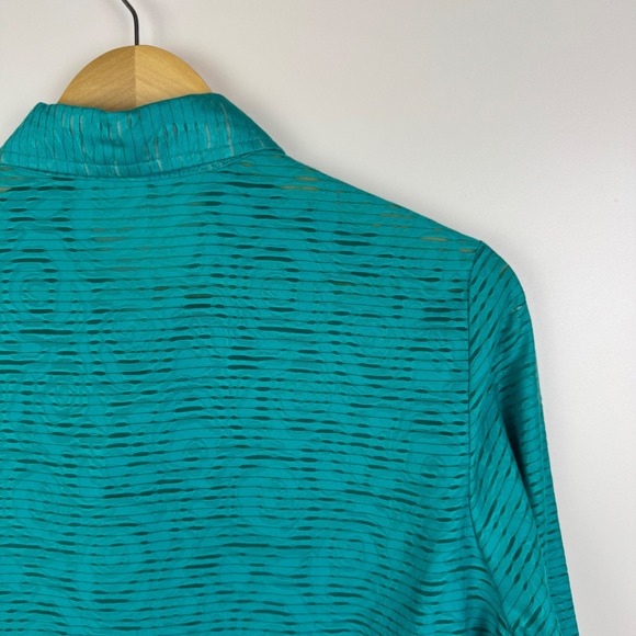 Coldwater Creek Sheer Textured Button Up Shirt Large Teal Long Sleeve Office - Picture 2 of 10